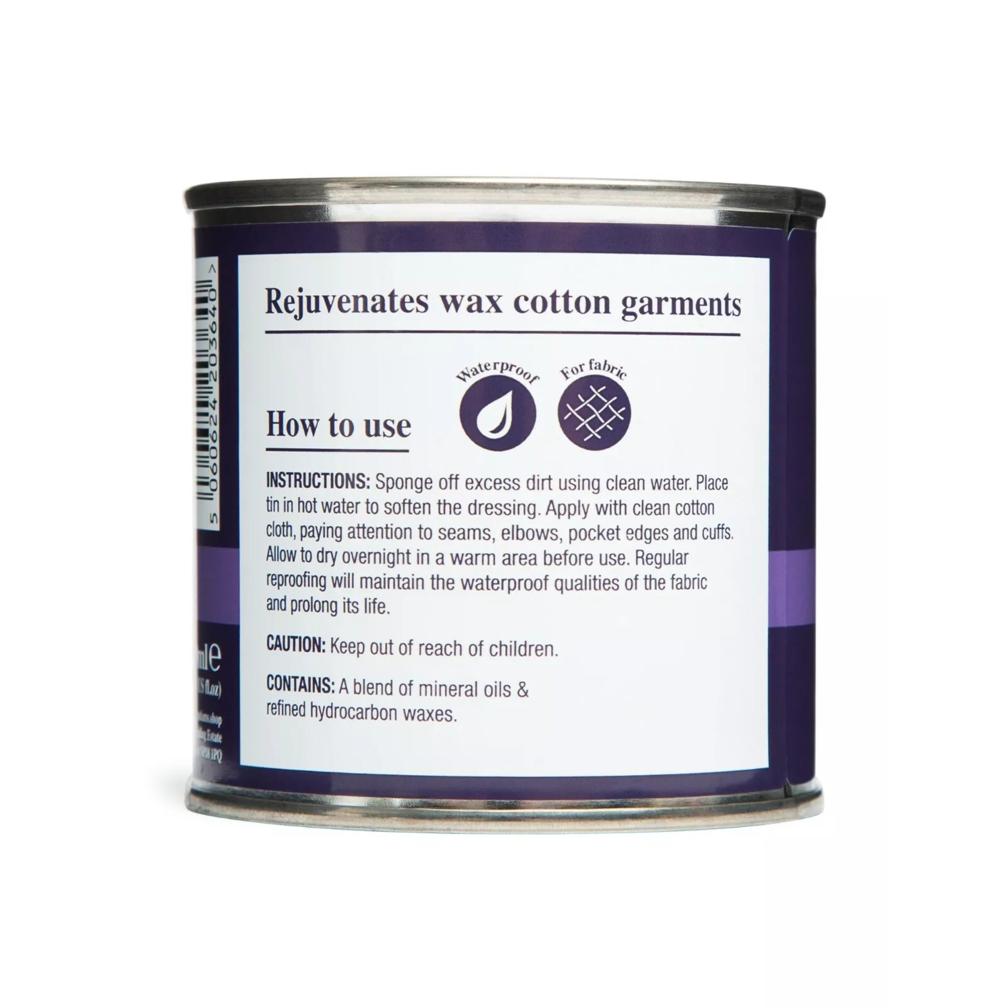Nicky Adams Countrywear Wax Cotton Dressing ā 200ml tin of reproofing wax for waterproofing and restoring waxed jackets and hats